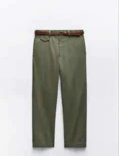 ZARA/ベルト付きカーキチノパン/S