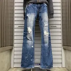 平成 ロックギャル グランジ y2k ラメ ペイント ダメージ ローライズデニム