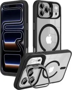 iPhone 17 Pro スマホケース 隠しスタンド付き 半透明 黄ばみ防止