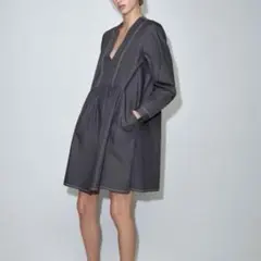 【ZARA】Lサイズ ステッチデザイン Vネック コットンワンピース グレー