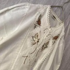極美品】リリーブラウン ボタニカル 刺繍 ブラウス シャツ チュニック 