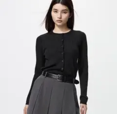 【新品未使用】UNIQLOメリノリブクルーネックショートカーディガン ブラックM