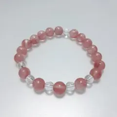 ブレスレット　天然石　ストロベリークォーツ　水晶　クリスタル　赤　レッド　苺