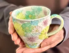ゆずりは工房 マグカップ 藍色が美しい(藍彩白絵花)瀬戸焼 工房