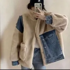 デニムドッキングボアブルゾン ベージュ ボアジャケット