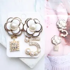 パール カメリア ビジュー NO.5香水瓶おおぶり ピアス シャネルストーン可