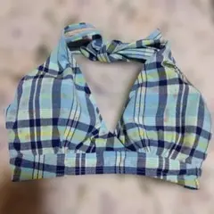 Lacoste チェック柄ビキニトップ 水色　上のみ　Мサイズ　パット無し