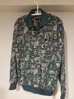 幾何学模様 緑色 長袖シャツ　個性的　古着