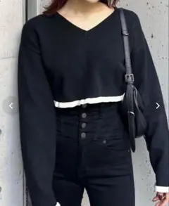 EMODA Vネックフリルショートニット