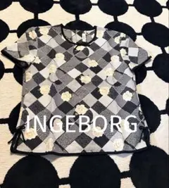【美品】INGEBORG ホワイトローズ×ドット柄チェック半袖ブラウス Sのサムネイル