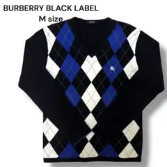 Burberry ブラックレーベル アーガイル柄 ホース刺繍 Vネックセーター