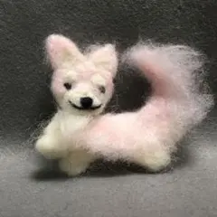 羊毛フェルト 犬のブローチ ピンクと白