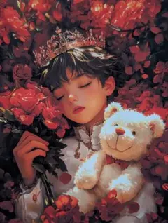 クロスステッチキット 王子と熊のぬいぐるみ (11CT、図案印刷あり)