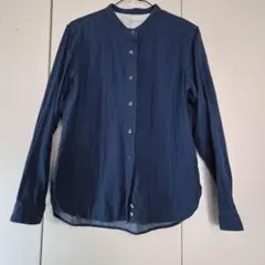ネイビー バンドカラーシャツ Lサイズ