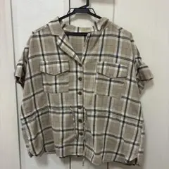 ベージュ チェック柄 半袖シャツ ブラウス