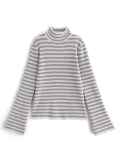 GRL ボーダー柄フレアスリーブリブニットトップス[k9086b]ピンクとブルー