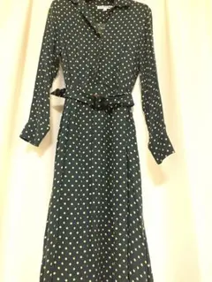 UNIQLO ines ダークグリーン 水玉模様 シャツワンピース