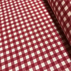 【在庫限り】　日本製　2m　ギンガムチェック　レッド　オックス　生地　ハギレ