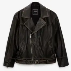 【ZARA】ヴィンテージ加工 本革 ダブル レザージャケット