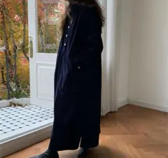 ネイビー コーデュロイ シャツワンピース