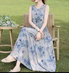 ロング花柄ワンピース 夏の韓国風コーデ　普段使いに最適