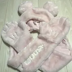 ミッキー　マフラーキャップ　ピンク