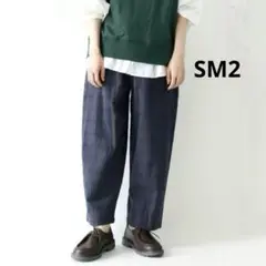 Samansa Mos2 コットンリネン ウエストリボンチェックテーパードパンツ