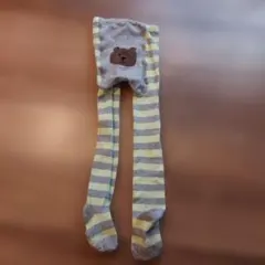 キッズタイツ クマ刺繍 グレーと黄色のストライプ