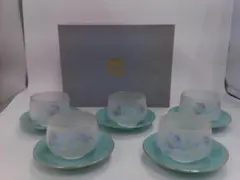 [2097] 庫山窯 胡蝶らん 冷茶碗揃 5客 グラス 湯呑 硝子 ガラス