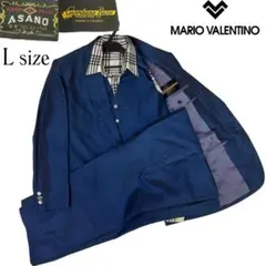 MARIO VALENTINO 青色スーツ レトロ チェック柄シャツ付き　おまけ