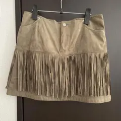 フリンジ　カーキ　ミニスカート Mサイズ