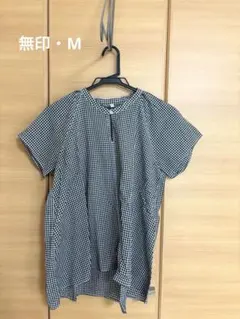 【無印】強撚ボイルフレンチスリーブブラウス婦人Ｍ・黒チェック