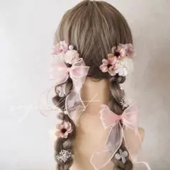 髪飾り アネモネ ピンク／七五三 成人式　卒業式 結婚式 ツインテール リボン
