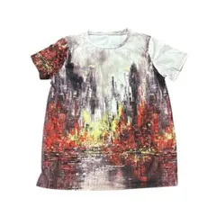 プリントTシャツ　アート　総柄　スポーツ系　半袖　古着　8f