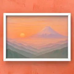 幸福呼ぶ朝日の富士山　額縁付き　開運グラフィック