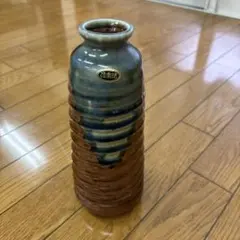 信楽焼　陶器 花瓶 青茶グラデーション