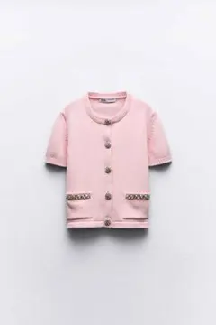 【ZARA】「ラインストーン プレーン ニットカーディガン」