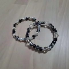 ガラスビーズブレスレットセット 推しカラー ブラック 黒 ハンドメイド