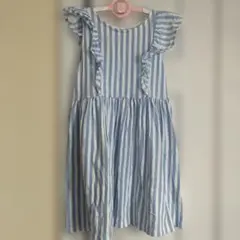 H&M 水色ストライプ フリル ワンピース 5T/6