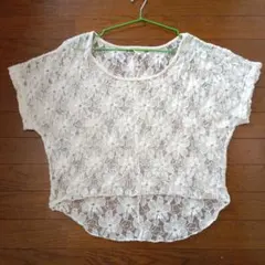 シースルー　花柄　レース　メッシュ　Tシャツ　トップス　カットソー　半袖
