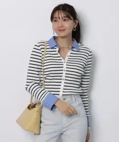 JUSGLITTY 7分袖シャツカラーニット JUSGLITTY ジャスグリッティー 7分袖シャツカラーニット - メルカリ