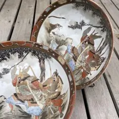 明治期 九谷焼 文人高士図 三つ組鉢（入れ子鉢）金彩 手描き 21cm〜26cm 明治期 九谷焼 文人高士図 三つ組鉢（入れ子鉢）金彩 手描き 21cm
