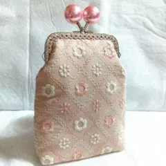 ハンドメイド　がま口ポーチ　タバコケースなど　刺繍花柄