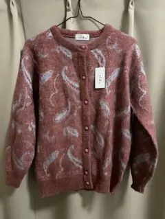 模様入りワインレッド長袖カーディガン 昭和レトロ