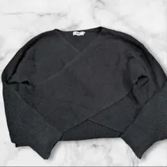 AZULリブ編み クロスオーバーセーター 長袖 ブラック　B131