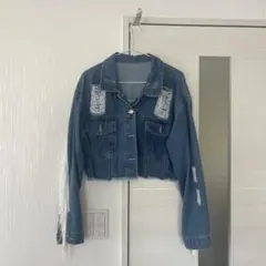 フリンジ付きダメージデニムジャケット