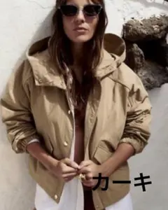 ZARA❤️テクニカルジャケット　フード付き ベージュ　金ボタン