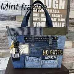 デニムリメイク トートバッグ　Mサイズ コラージュバッグ　デニムパッチ