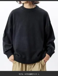 ビッグシルエット イージーケア ウォッシャブル クルーネックニット ブラック