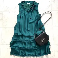 美品 大きいサイズ46 ローズティアラ ワンピース ティアード 緑 ロング